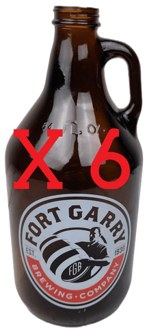 6 Pack Of Growlers (Glass) - 64oz - Fort Gary Brewery Logo - Grain To Glass Inc
