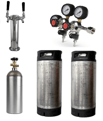Complete Kegging Package 5 - 2 x Used Ball Lock Kegs with CO2 tank / Dual Regulator / Dual Tap Beer Tower - Grain To Glass Inc