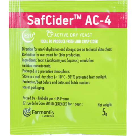 Fermentis Safcider AC - 4 Dry Cider Yeast - Fresh And Crisp Ciders - Grain To Glass Inc