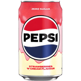 Pepsi Strawberries & Cream Zero (UK) – 330mL Can - Grain To Glass Inc