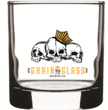 Whiskey Glass 12oz - Heavy Base - Skulls Logo - Grain To Glass Inc